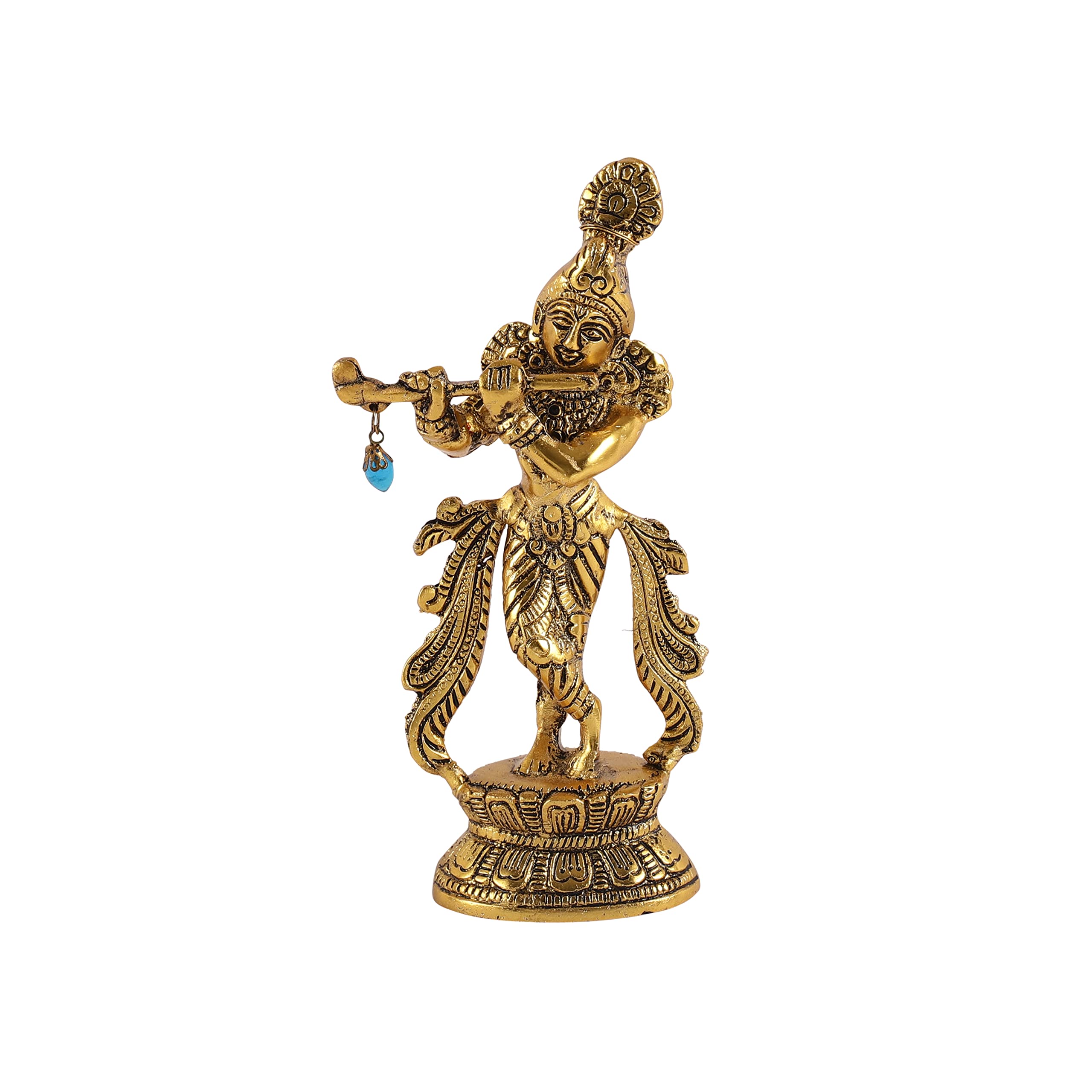 Purestory Lord Krishna Metal Statues | Playing Flute Krishna Figurine | Lord Krishna Idol Statue For Home, Temple, Office, Gifts